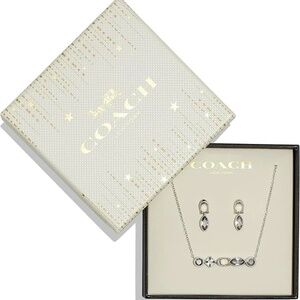 COACH Women's SILVER Gemstone Earring and Necklace Set in Original Box
